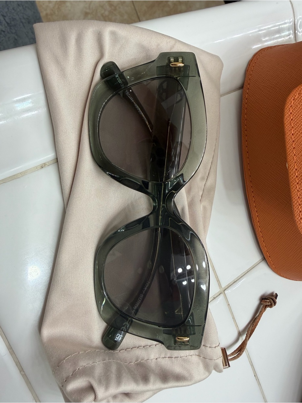 Tory Burch Translucent Olive Green Oversized Sunglasses